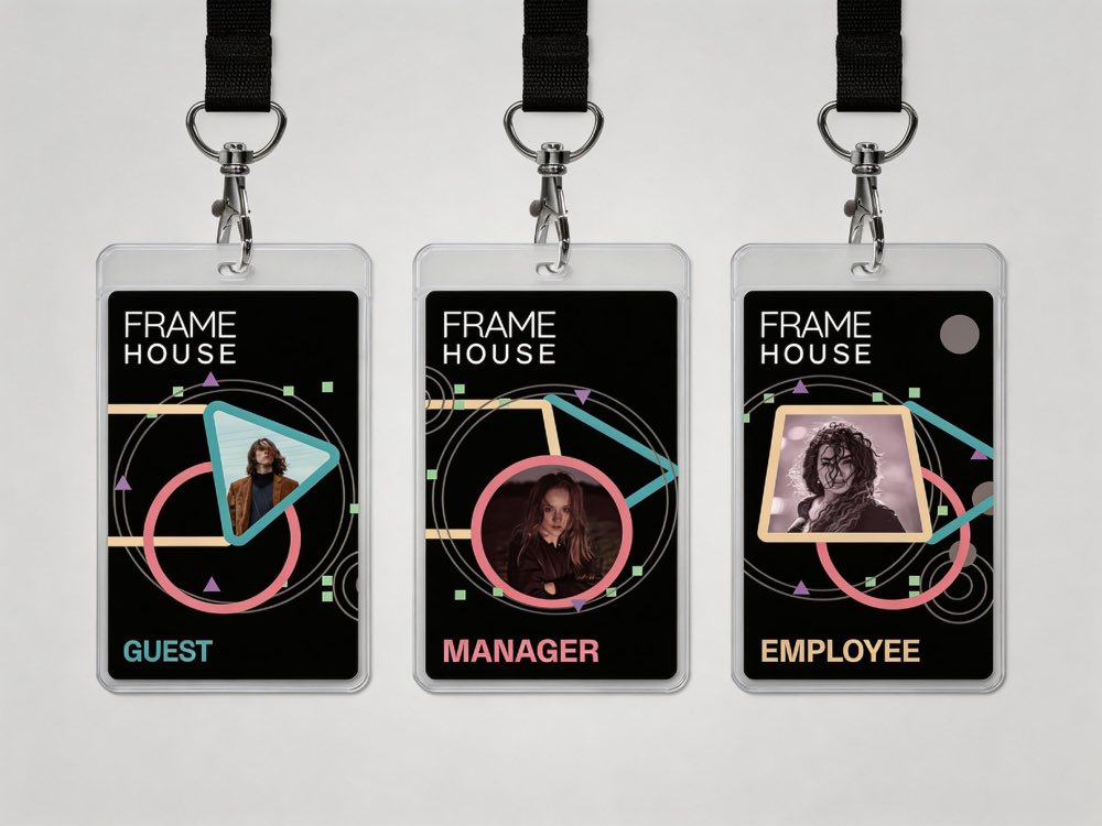 Frame House guest, manager, and employee badges