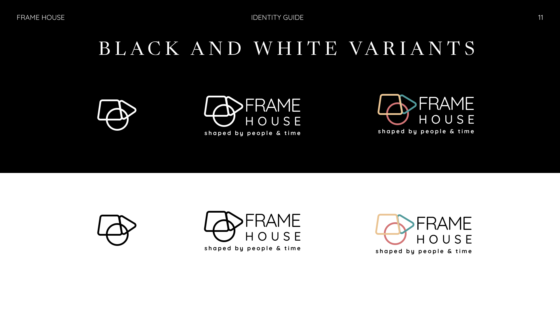 Frame House logo black and white variants