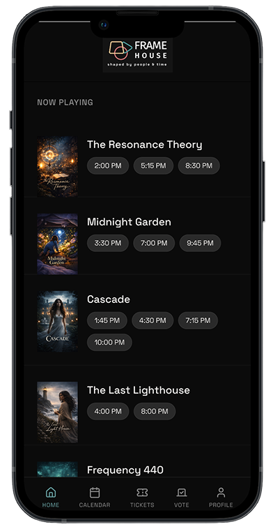Frame House now playing screen