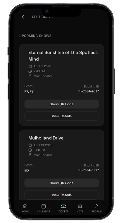 Frame House my tickets screen
