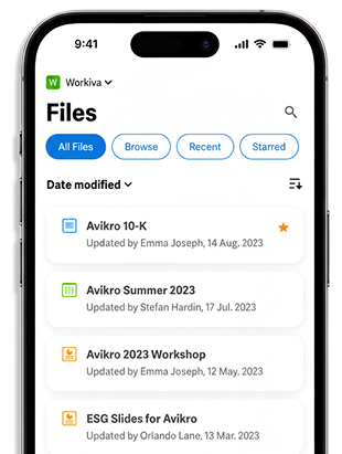 Workiva Files screen on mobile