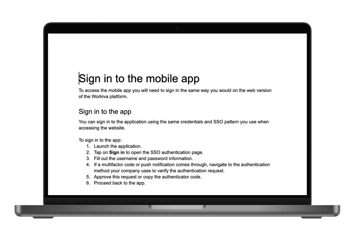 Workiva sign-in mobile screen